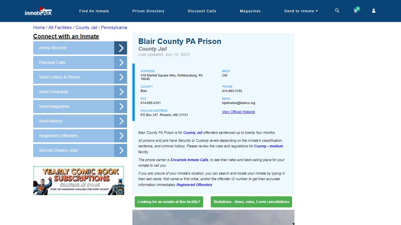 Blair County PA Prison - Inmate Locator - Hollidaysburg, PA